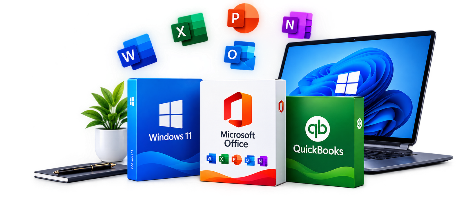 Windows 11, Microsoft Office and QuickBooks software products